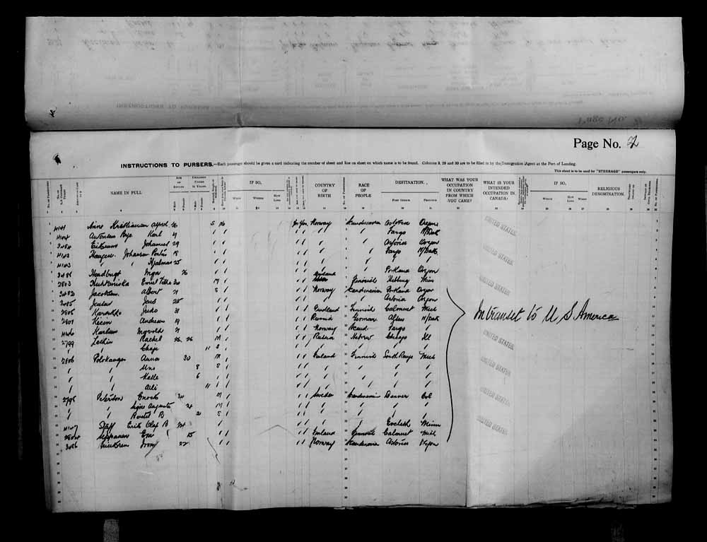 Digitized page of Passenger Lists for Image No.: e006070738