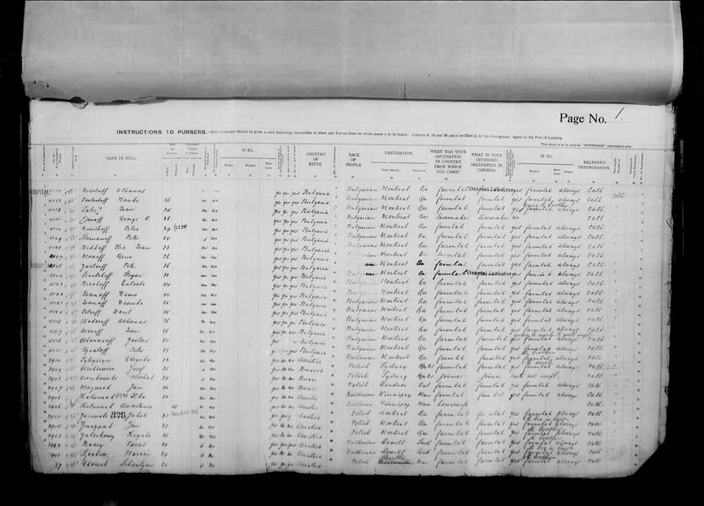 Digitized page of Passenger Lists for Image No.: e006070936