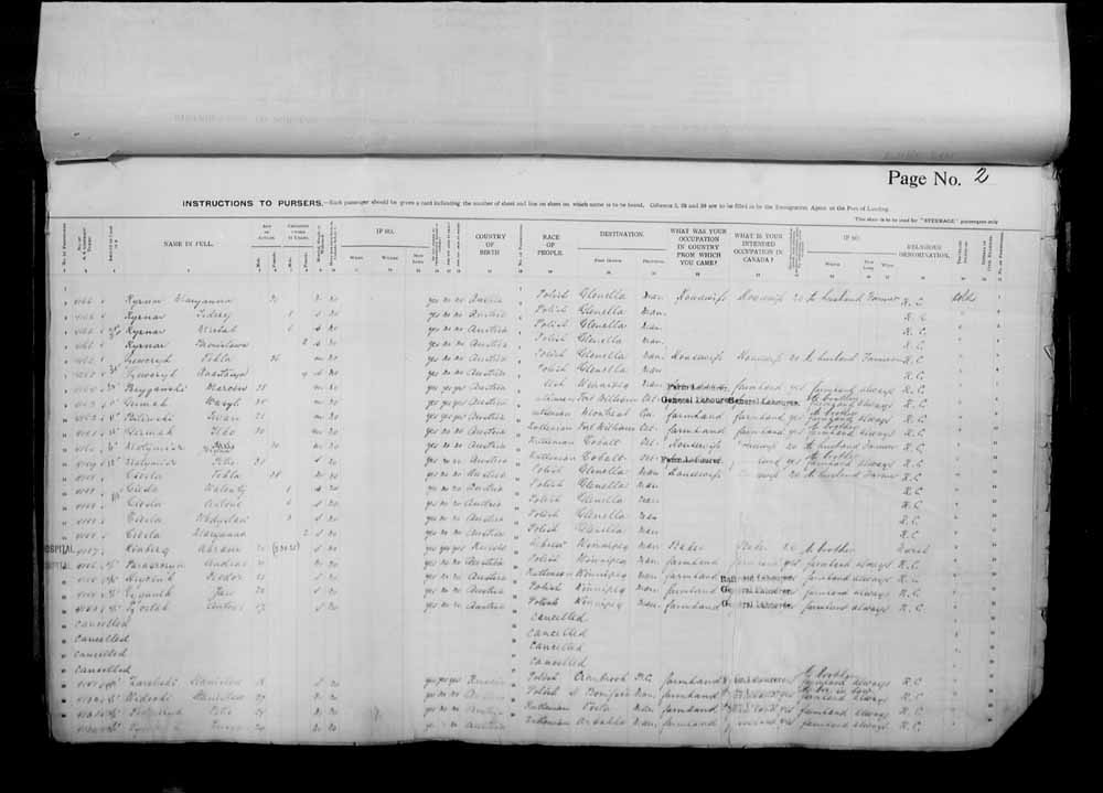 Digitized page of Passenger Lists for Image No.: e006070937