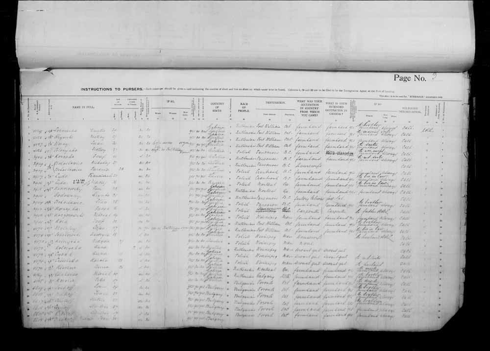 Digitized page of Passenger Lists for Image No.: e006070938