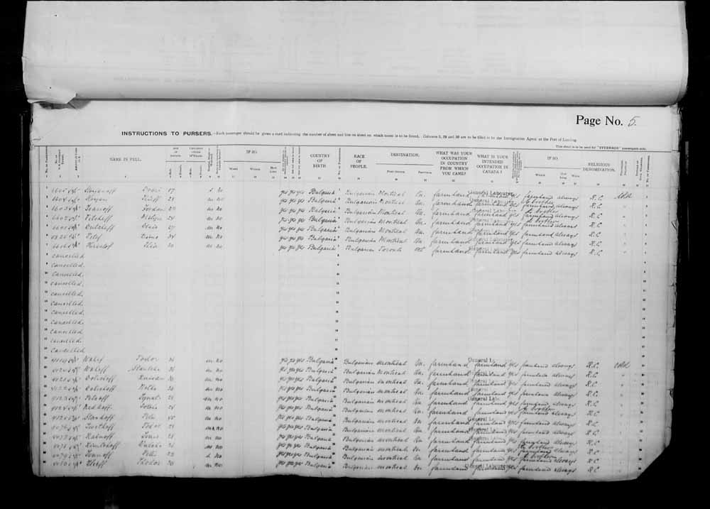 Digitized page of Passenger Lists for Image No.: e006070940