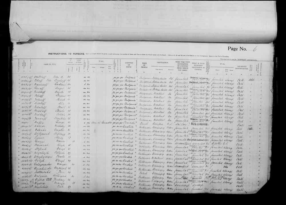 Digitized page of Passenger Lists for Image No.: e006070941