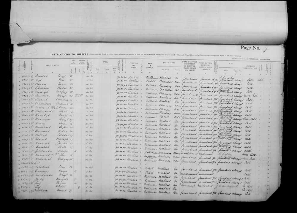 Digitized page of Passenger Lists for Image No.: e006070942