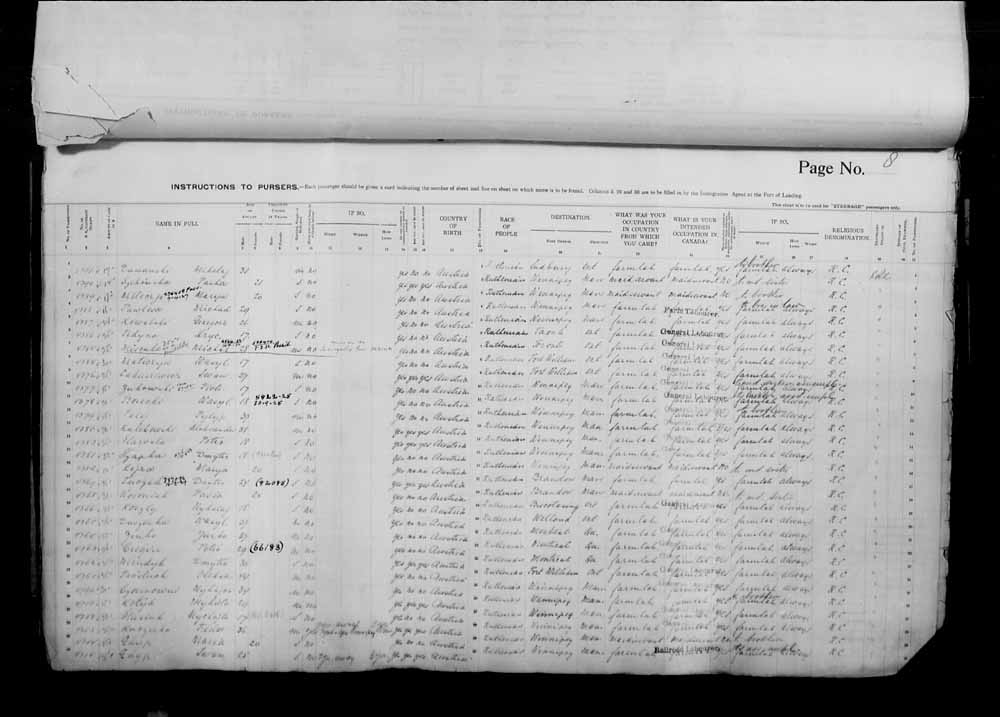 Digitized page of Passenger Lists for Image No.: e006070943