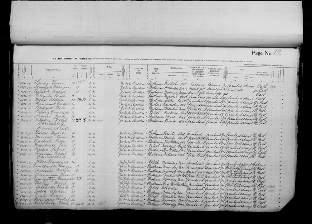Digitized page of Passenger Lists for Image No.: e006070947
