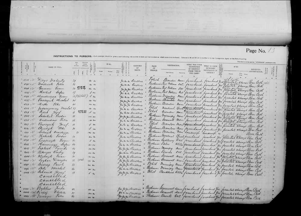 Digitized page of Passenger Lists for Image No.: e006070948
