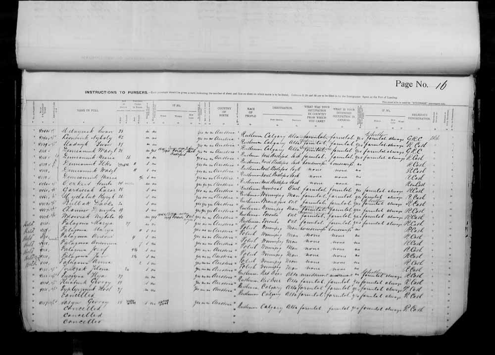 Digitized page of Passenger Lists for Image No.: e006070951