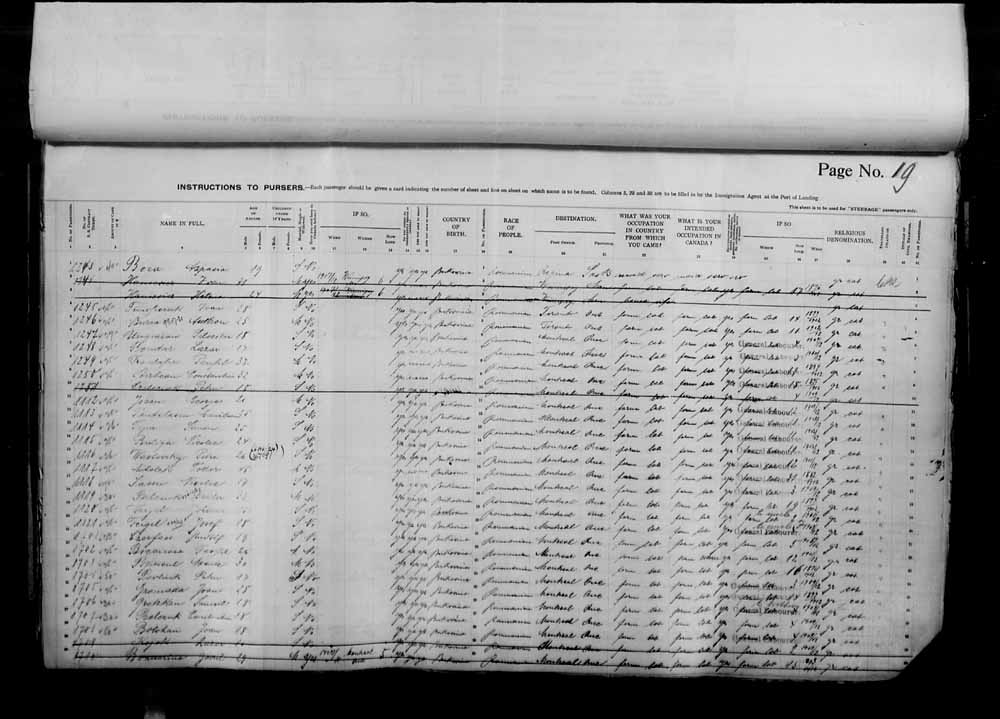 Digitized page of Passenger Lists for Image No.: e006070954