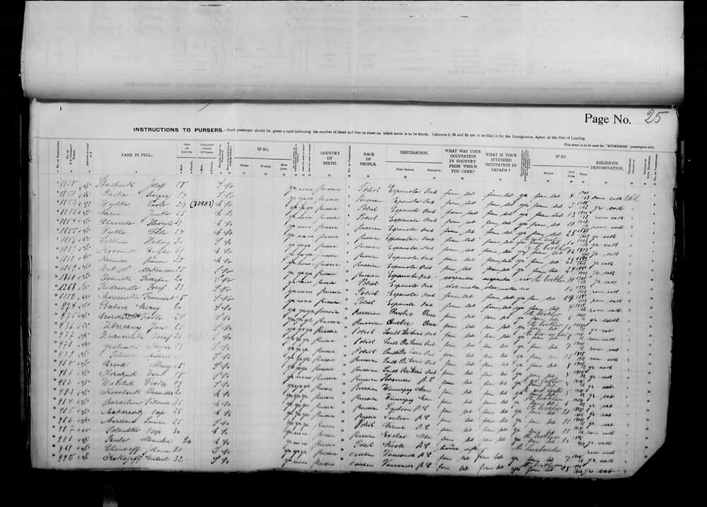 Digitized page of Passenger Lists for Image No.: e006070960