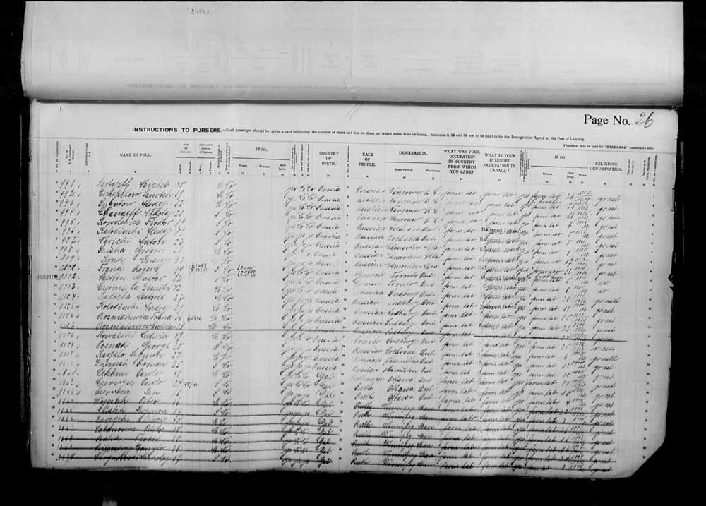 Digitized page of Passenger Lists for Image No.: e006070961