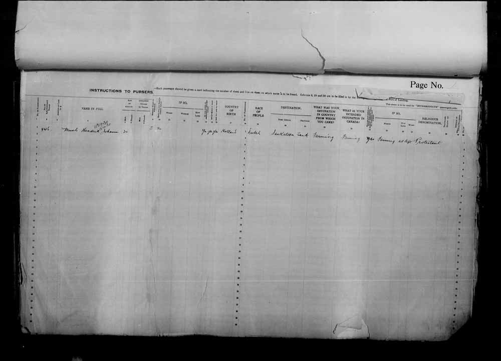 Digitized page of Passenger Lists for Image No.: e006070964
