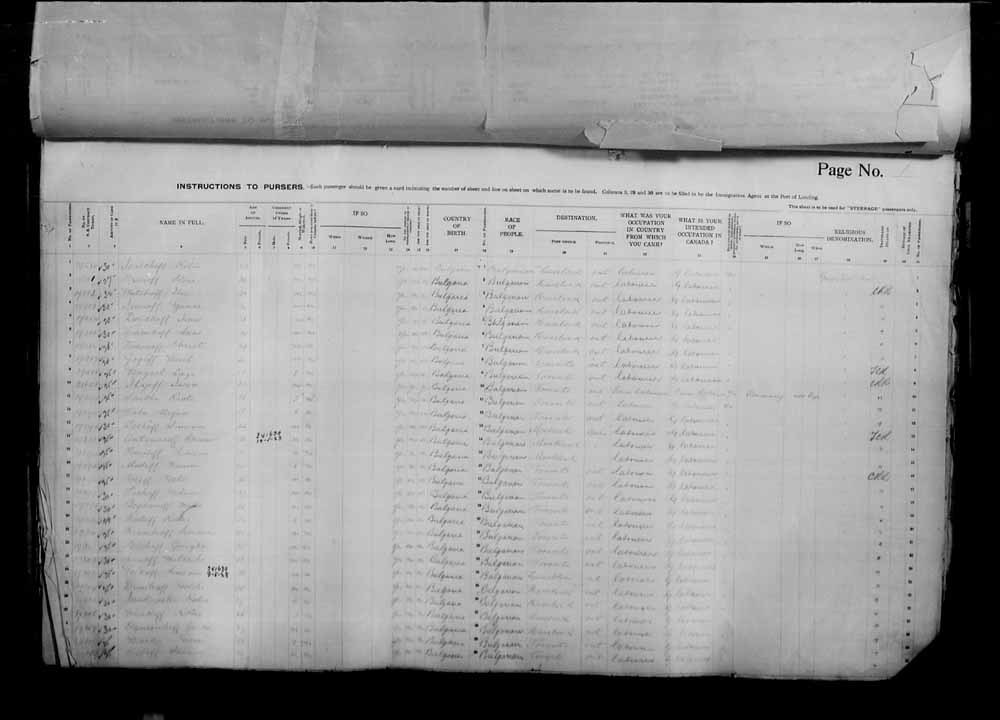 Digitized page of Passenger Lists for Image No.: e006070965