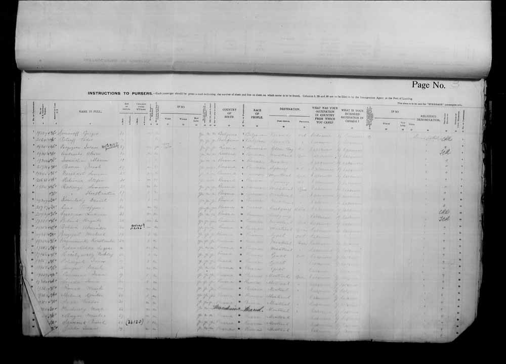 Digitized page of Passenger Lists for Image No.: e006070967
