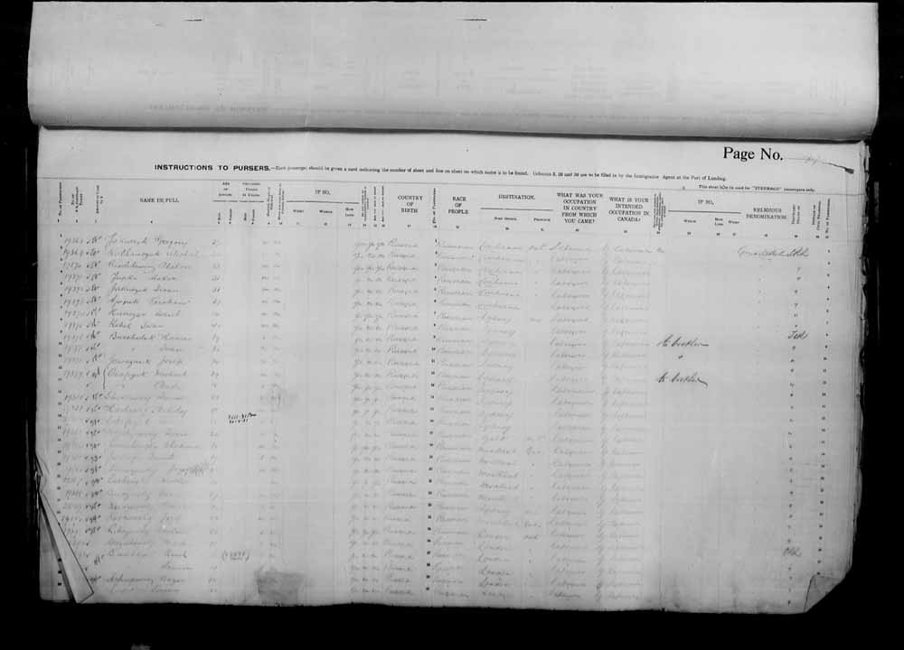 Digitized page of Passenger Lists for Image No.: e006070968