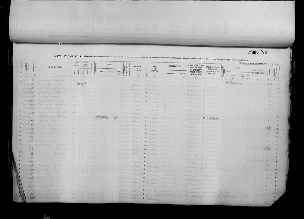 Digitized page of Passenger Lists for Image No.: e006070970