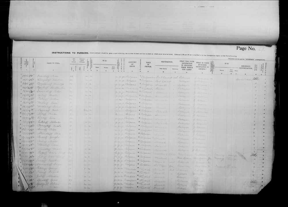 Digitized page of Passenger Lists for Image No.: e006070974