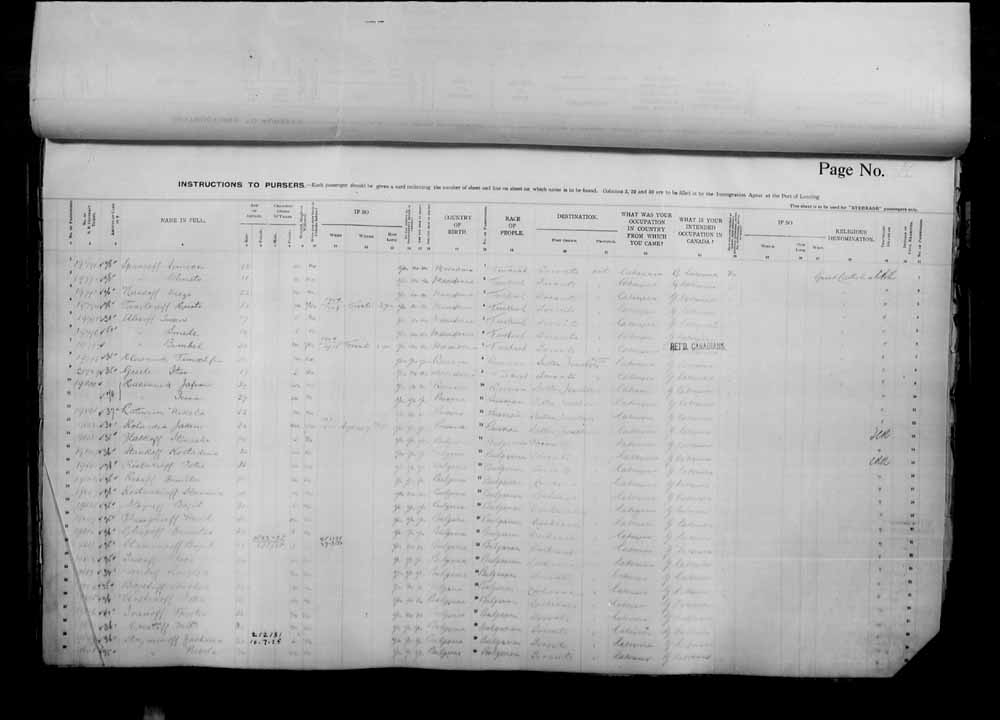 Digitized page of Passenger Lists for Image No.: e006070975