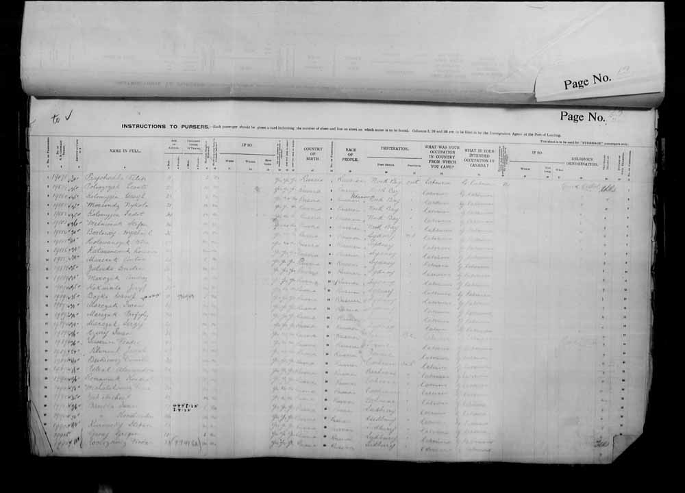Digitized page of Passenger Lists for Image No.: e006070978