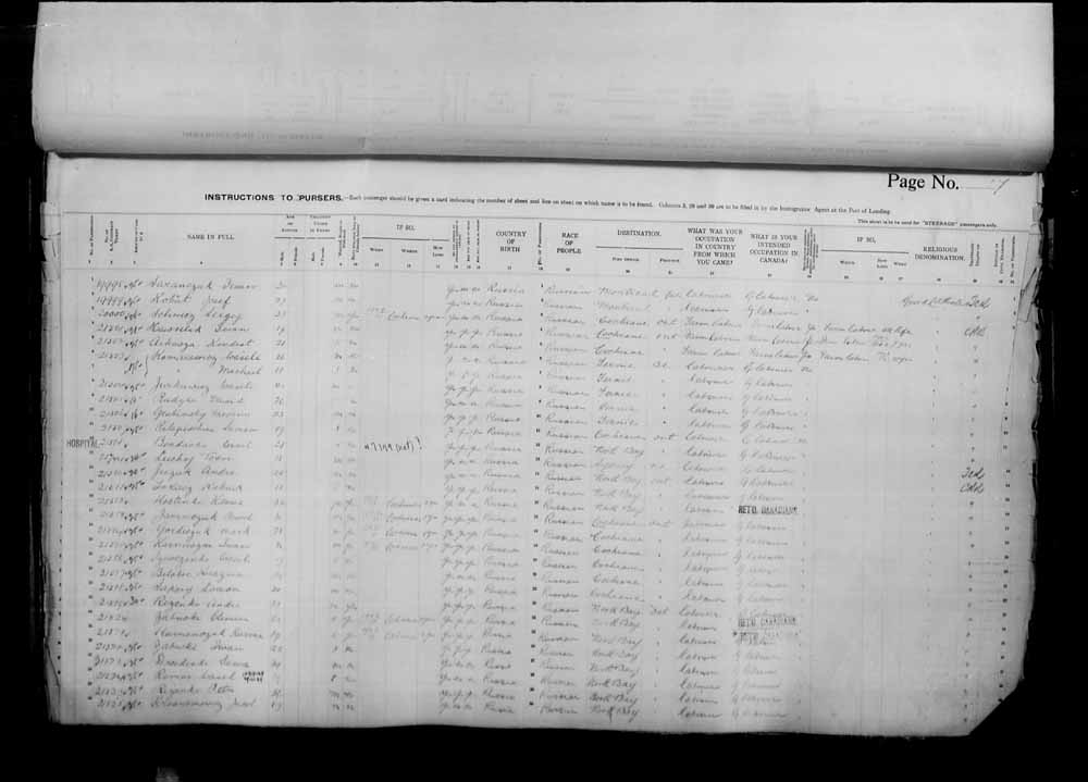 Digitized page of Passenger Lists for Image No.: e006070982