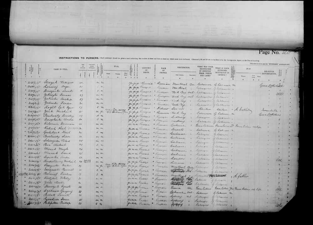 Digitized page of Passenger Lists for Image No.: e006070985