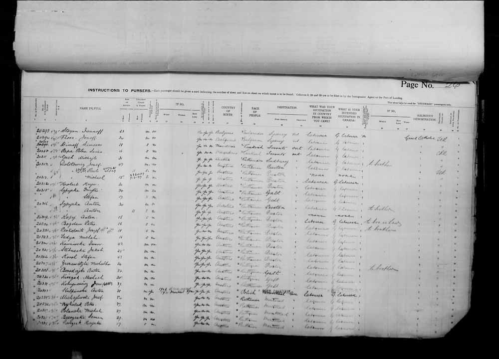 Digitized page of Passenger Lists for Image No.: e006070991