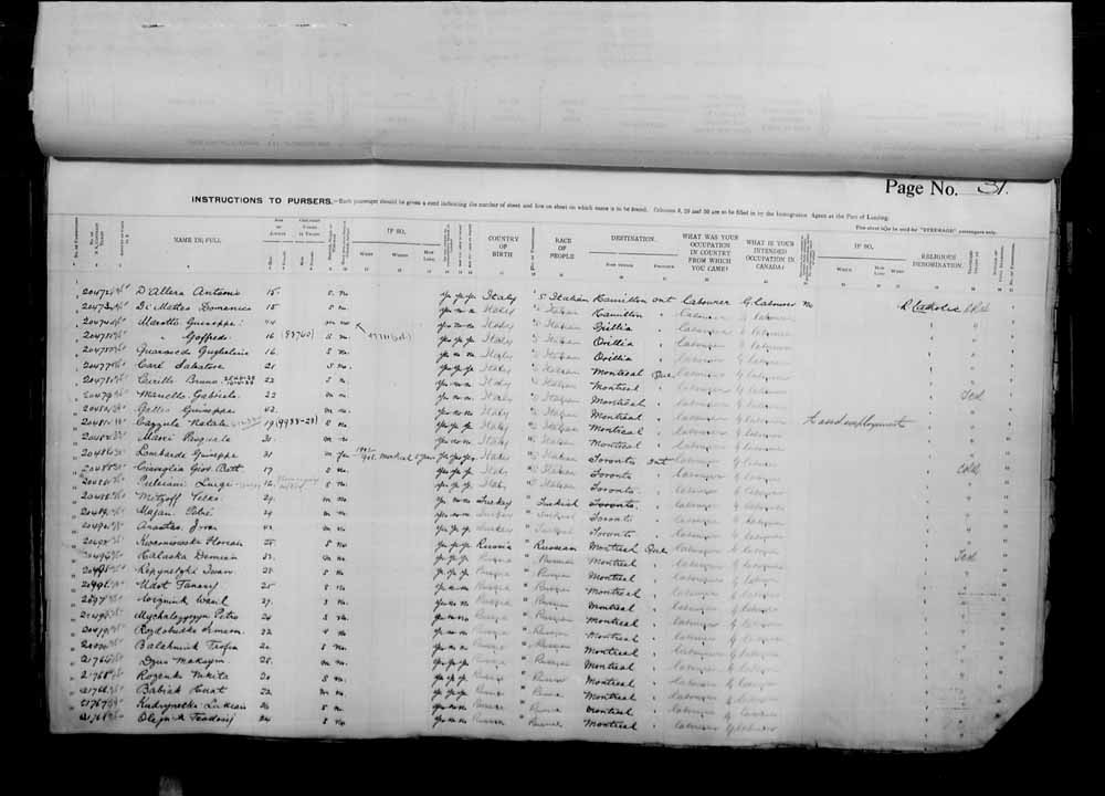 Digitized page of Passenger Lists for Image No.: e006070996