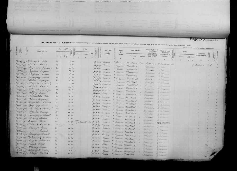 Digitized page of Passenger Lists for Image No.: e006070997