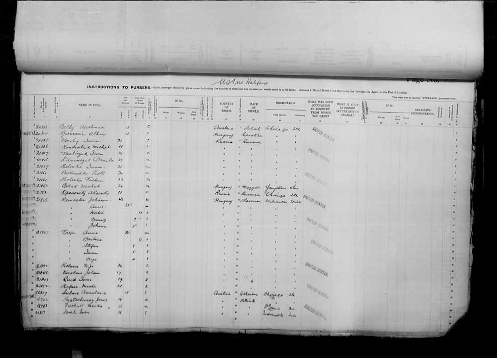 Digitized page of Passenger Lists for Image No.: e006071007