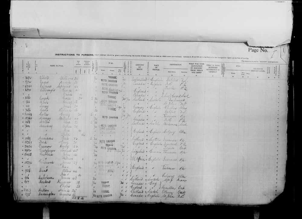 Digitized page of Passenger Lists for Image No.: e006071031
