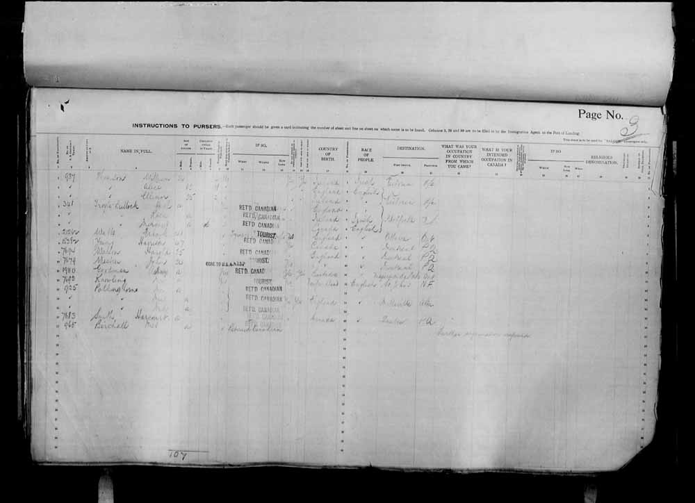 Digitized page of Passenger Lists for Image No.: e006071033