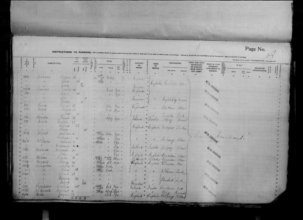 Digitized page of Passenger Lists for Image No.: e006071035