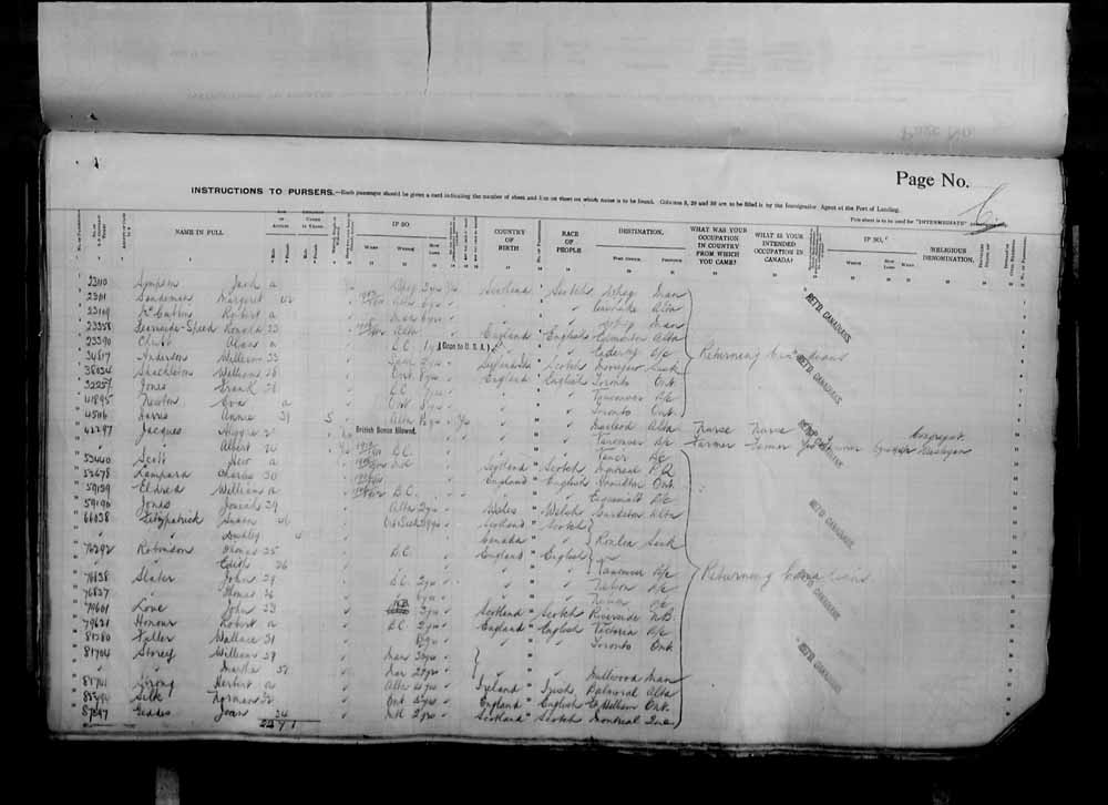 Digitized page of Passenger Lists for Image No.: e006071037