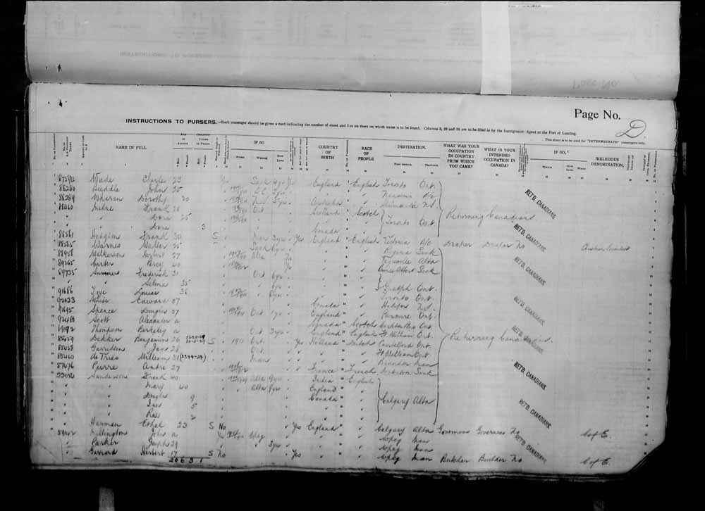 Digitized page of Passenger Lists for Image No.: e006071038