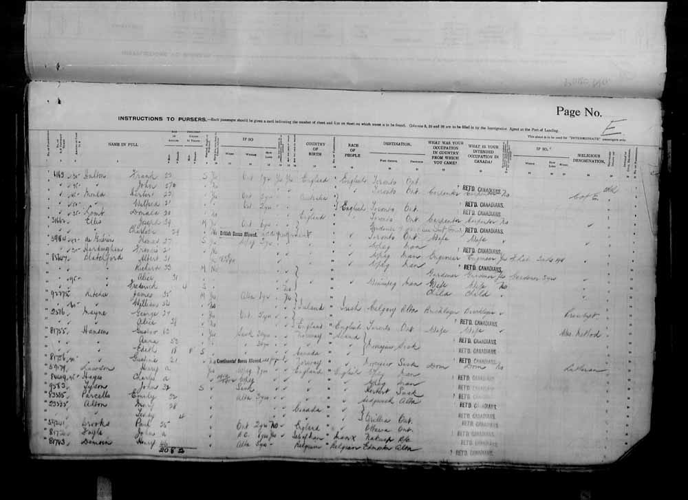 Digitized page of Passenger Lists for Image No.: e006071039