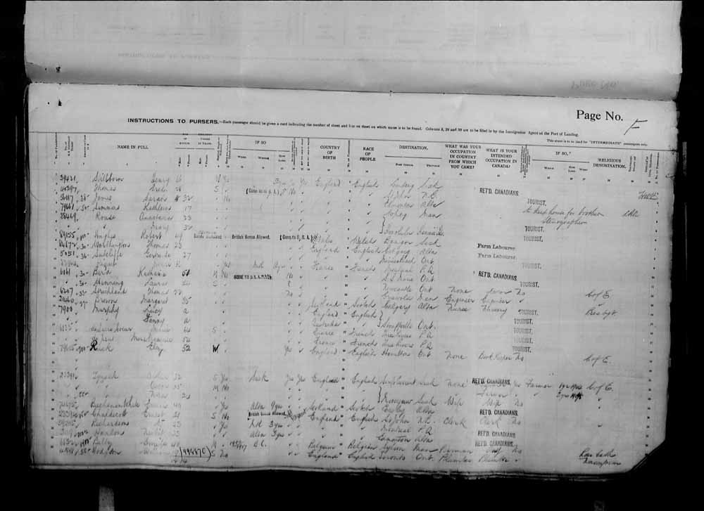 Digitized page of Passenger Lists for Image No.: e006071040