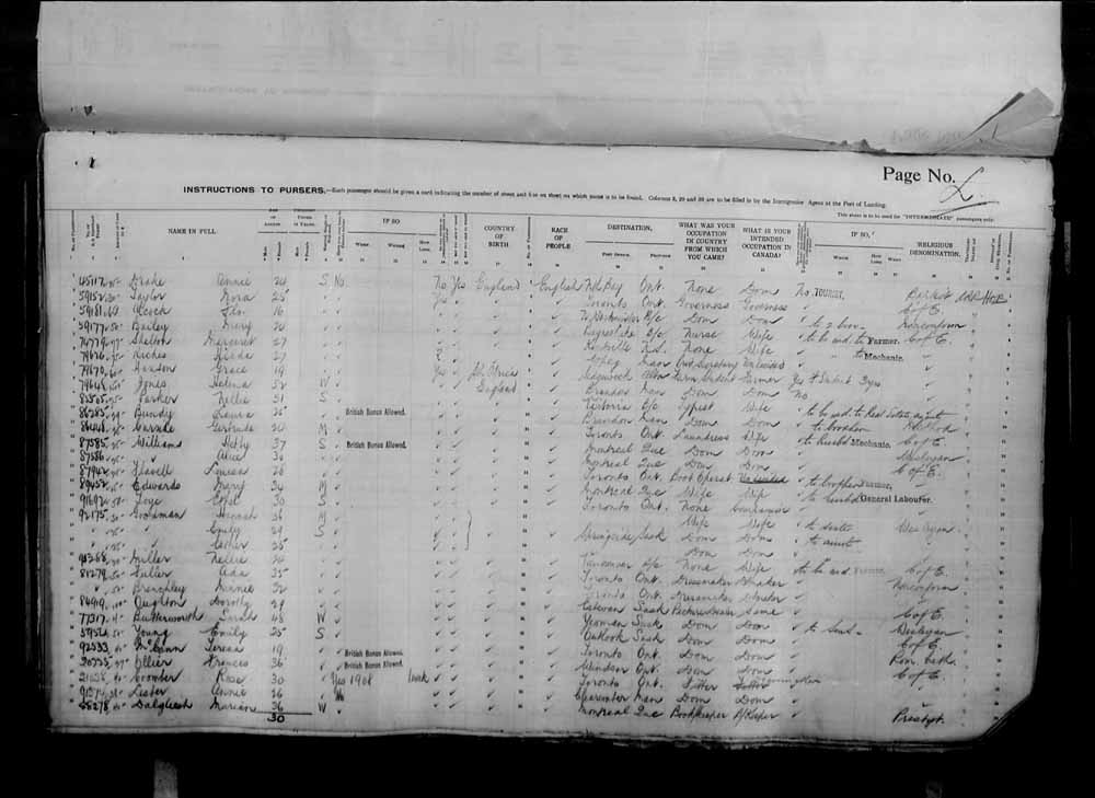 Digitized page of Passenger Lists for Image No.: e006071045