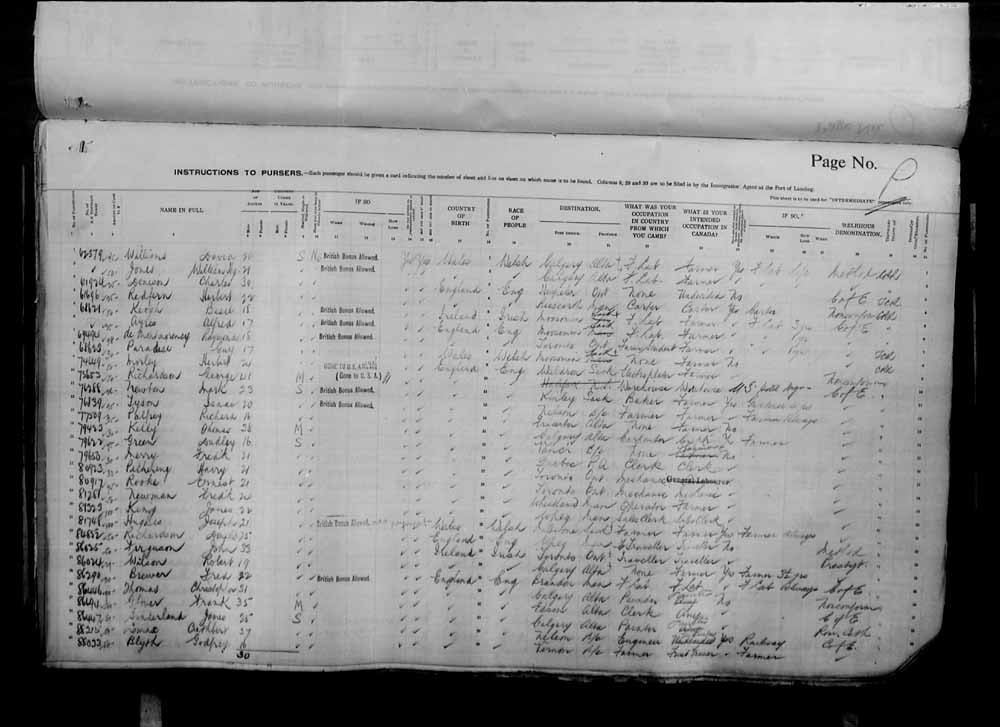 Digitized page of Passenger Lists for Image No.: e006071049