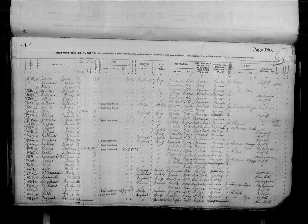 Digitized page of Passenger Lists for Image No.: e006071050