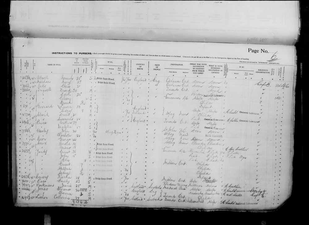 Digitized page of Passenger Lists for Image No.: e006071058
