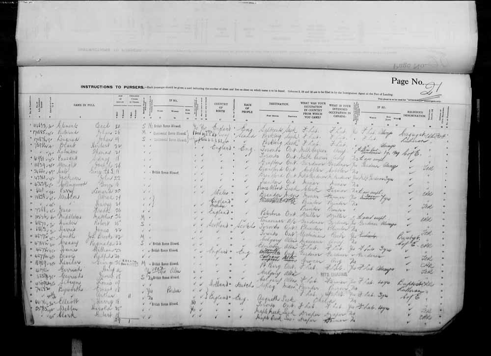 Digitized page of Passenger Lists for Image No.: e006071073