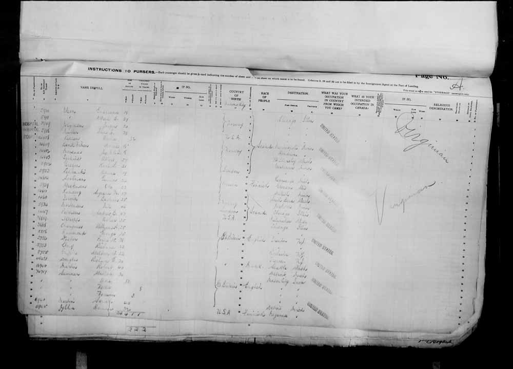 Digitized page of Passenger Lists for Image No.: e006071086