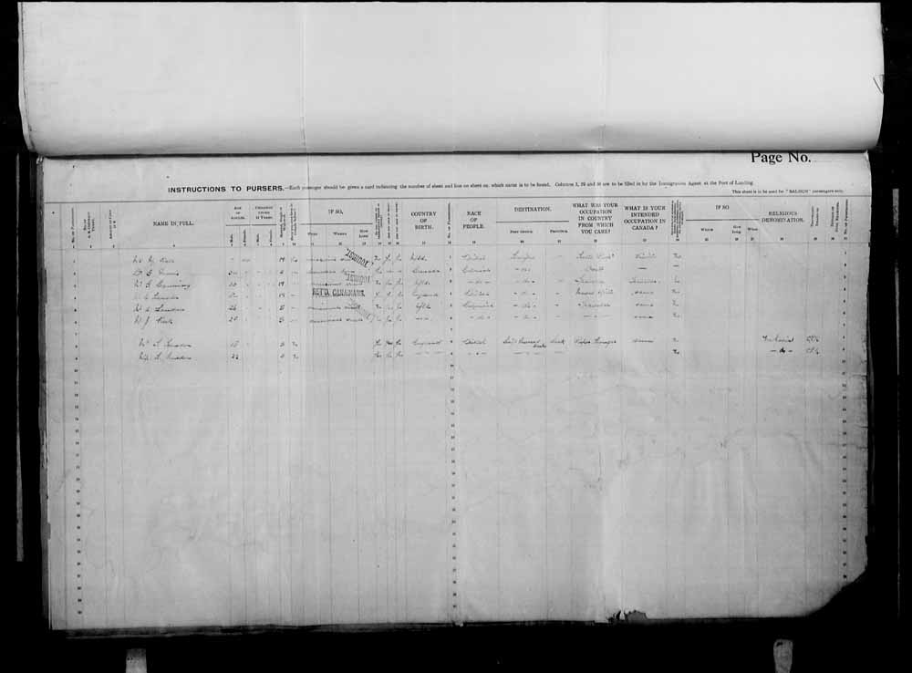 Digitized page of Passenger Lists for Image No.: e006071353