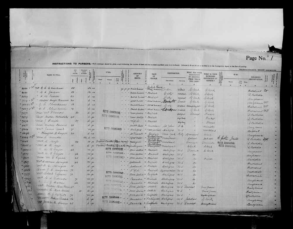 Digitized page of Passenger Lists for Image No.: e006071927