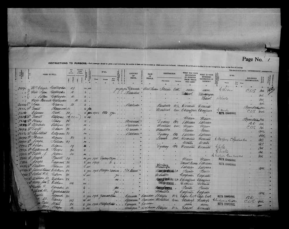 Digitized page of Passenger Lists for Image No.: e006071928