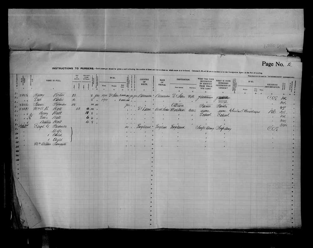 Digitized page of Passenger Lists for Image No.: e006071929