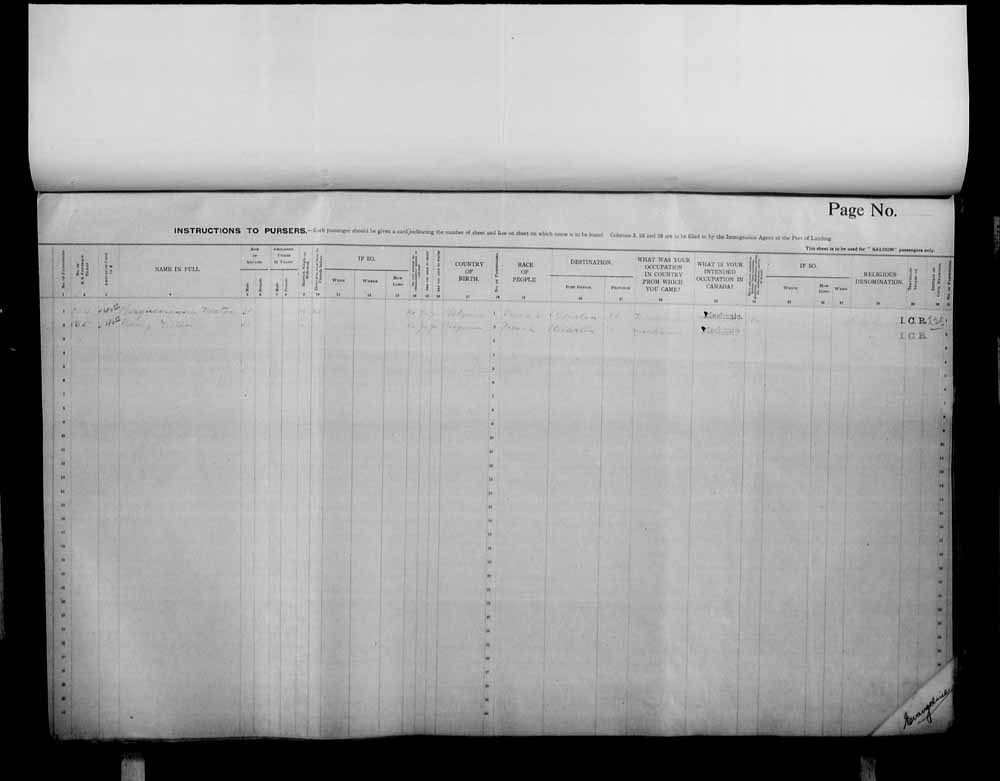 Digitized page of Passenger Lists for Image No.: e006072649