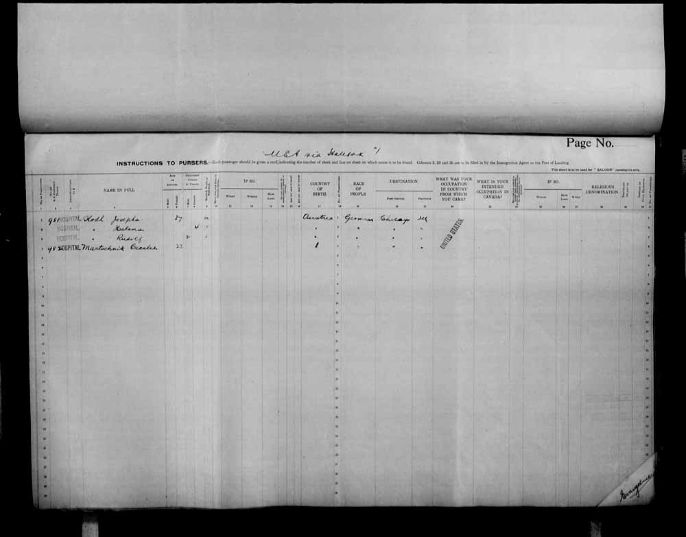 Digitized page of Passenger Lists for Image No.: e006072650