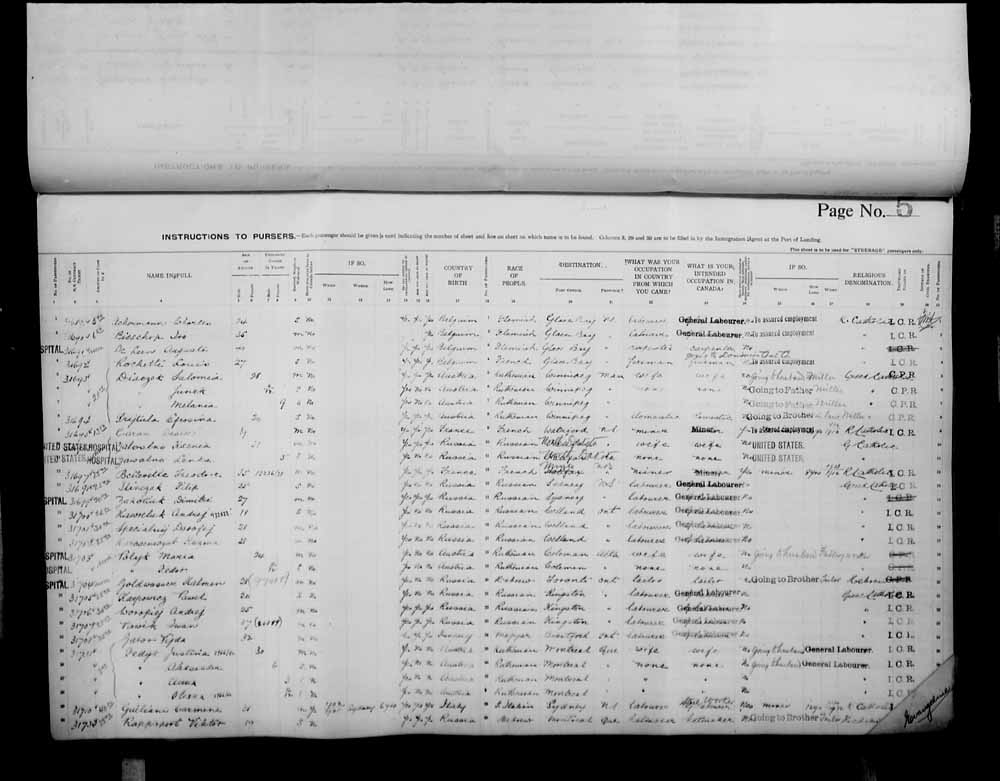 Digitized page of Passenger Lists for Image No.: e006072657