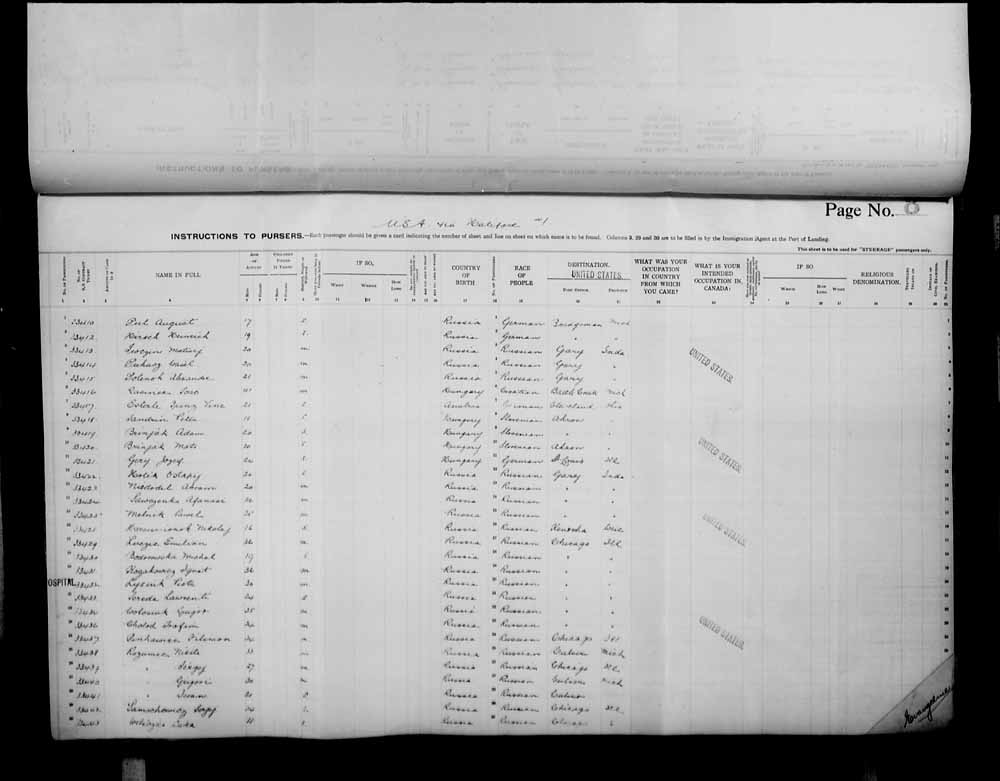 Digitized page of Passenger Lists for Image No.: e006072660