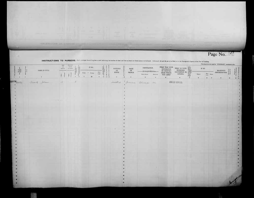 Digitized page of Passenger Lists for Image No.: e006072666